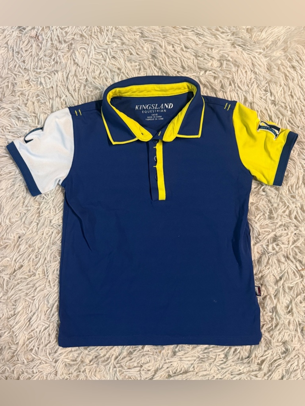Child’s Medium 134/140 Blue Kingsland Short Sleeve Horseback Riding Polo Shirt